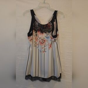 White House Black Market Women's (Size 8) Thistle Floral Striped Lace Top Blouse